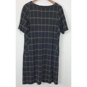 J.Jill Ponte Dress Women Medium Black Open Pane Plaid Short Sleeve Pockets